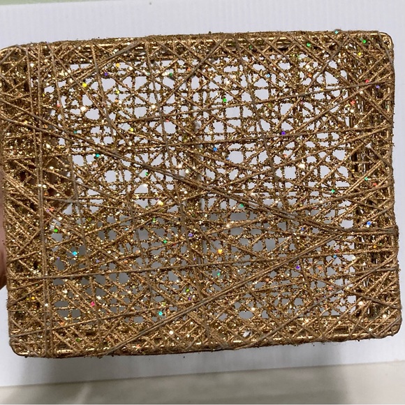 GOLD TONE Sparkly Glitter Wire Rectangle Basket w Handle 12 x 7.5 x6.5 inches - Picture 12 of 15